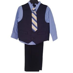 Toddler 4 Piece Vest Suit Set with Tie Navy Stripe NWT